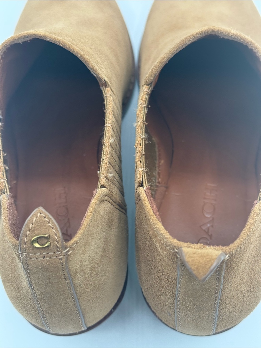 Coach Devin Ankle Boots Tan Suede Chelsea Low Heel Booties Women’s Size 8B - Picture 12 of 16
